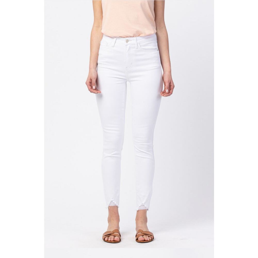 Judy Blue High Waist White Skinny pencil Jeans Frayed Cuffs 9 / 29 stretch EUC